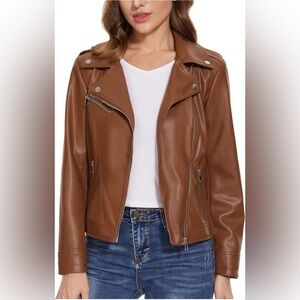 Blank NYC Moto Vegan Leather Jacket in Brown